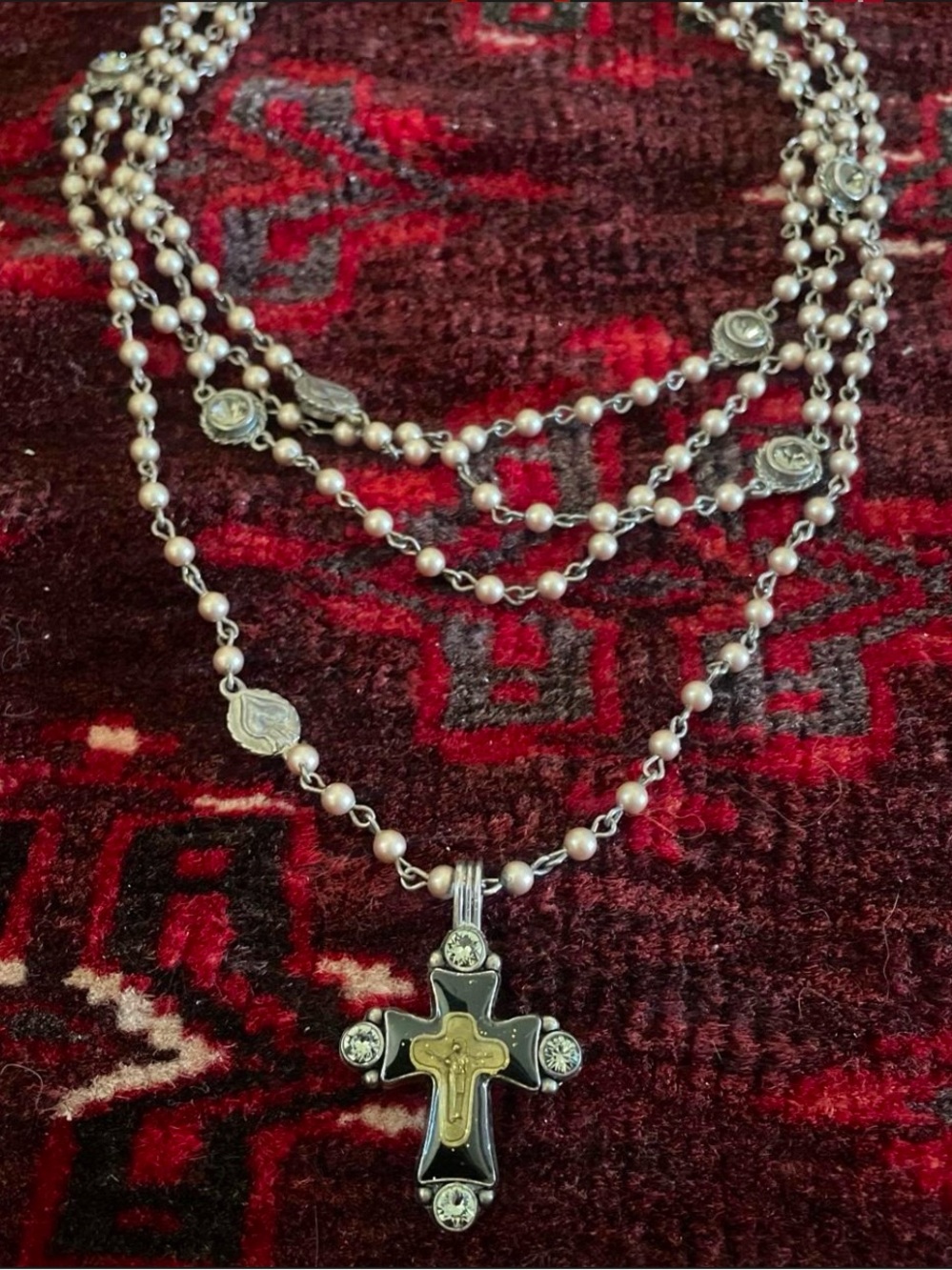 Virgins Saints & Angels Silver and Gold Multi-Strand Rosary Necklace